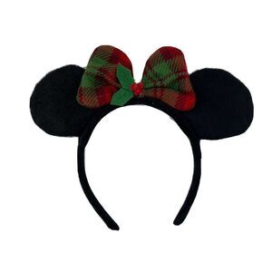 Disney Minnie Mouse Ears Christmas Holiday Holly Plaid Bow Adult OS Handmade